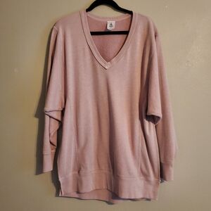 FREE PEOPLE | WE THE FREE Venice Heathered Pink Oversized Vneck Sweatshirt SZ XS